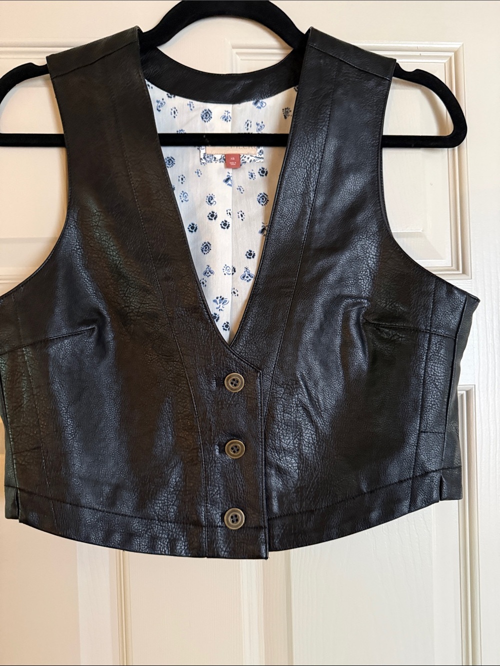 Pilcro Black Leather Button-Front Vest
